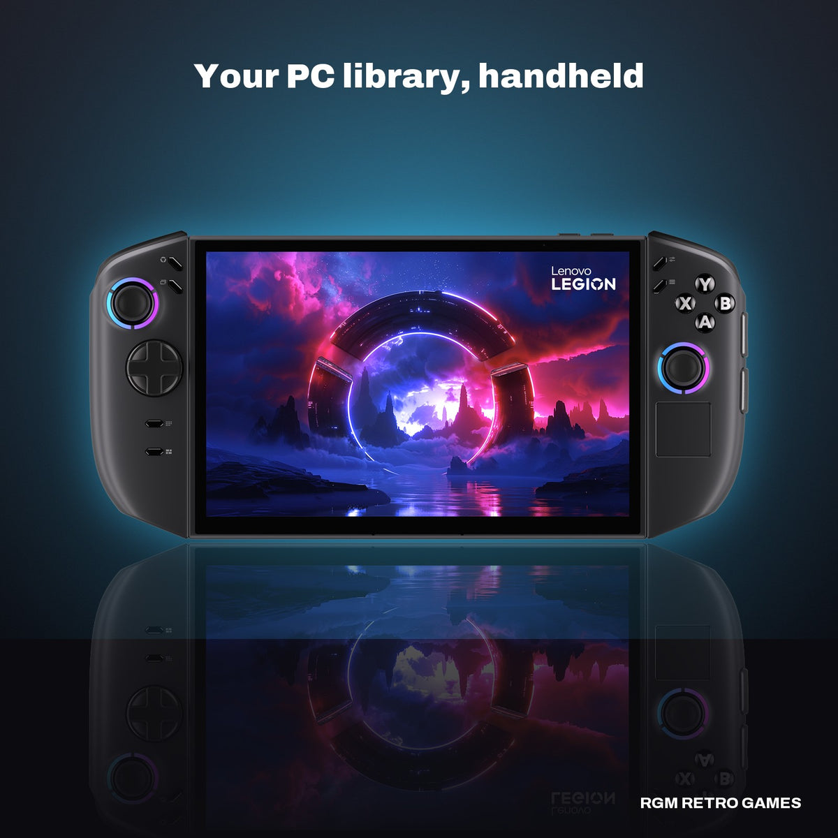 Lenovo Legion Go 2 Handheld Gaming PC - AMD Ryzen Z2 Extreme, 32GB, 1TB, 8.8" OLED 144Hz in a dark studio setting