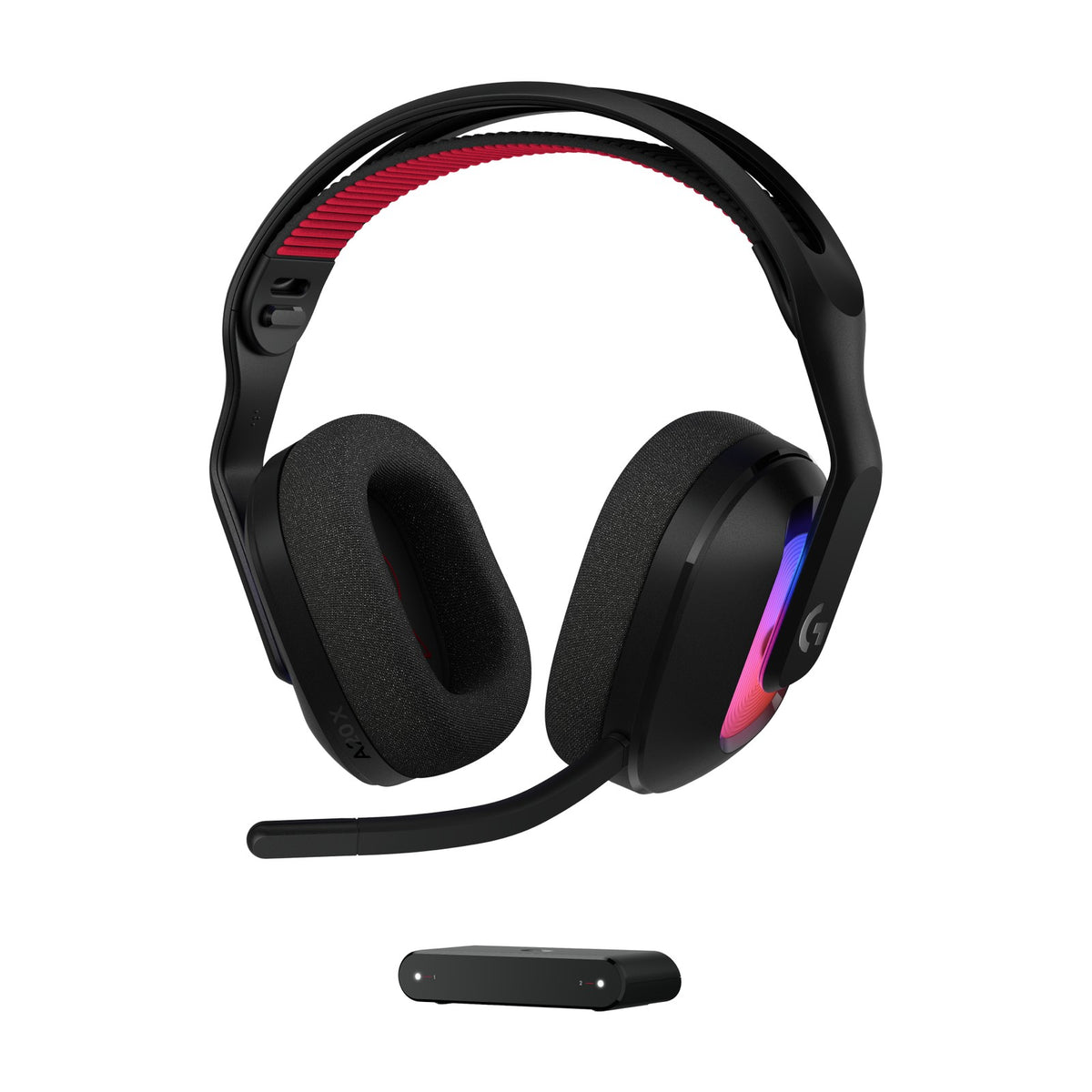Logitech G ASTRO A20 X LIGHTSPEED Wireless Gaming Headset with PLAYSYNC - Black, front view on a white background