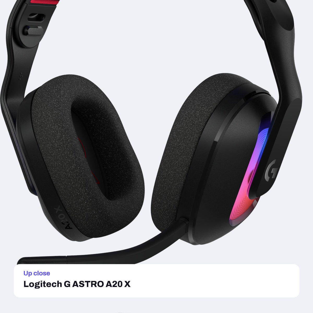 Logitech G ASTRO A20 X LIGHTSPEED Wireless Gaming Headset with PLAYSYNC - Black, close-up detail