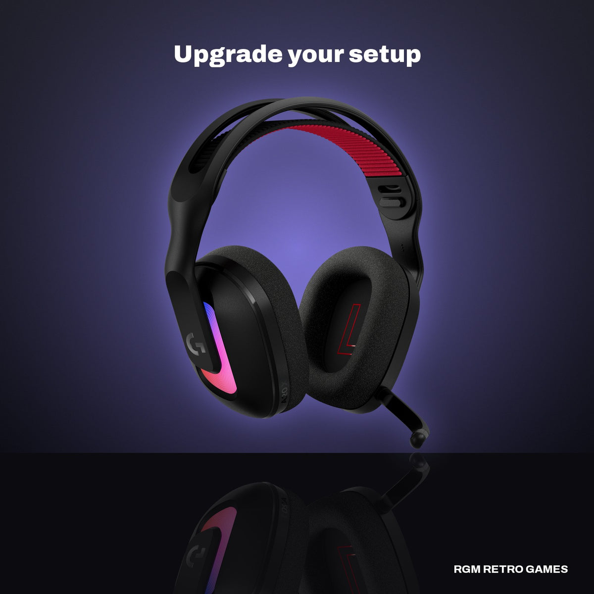 Logitech G ASTRO A20 X LIGHTSPEED Wireless Gaming Headset with PLAYSYNC - Black in a dark studio setting