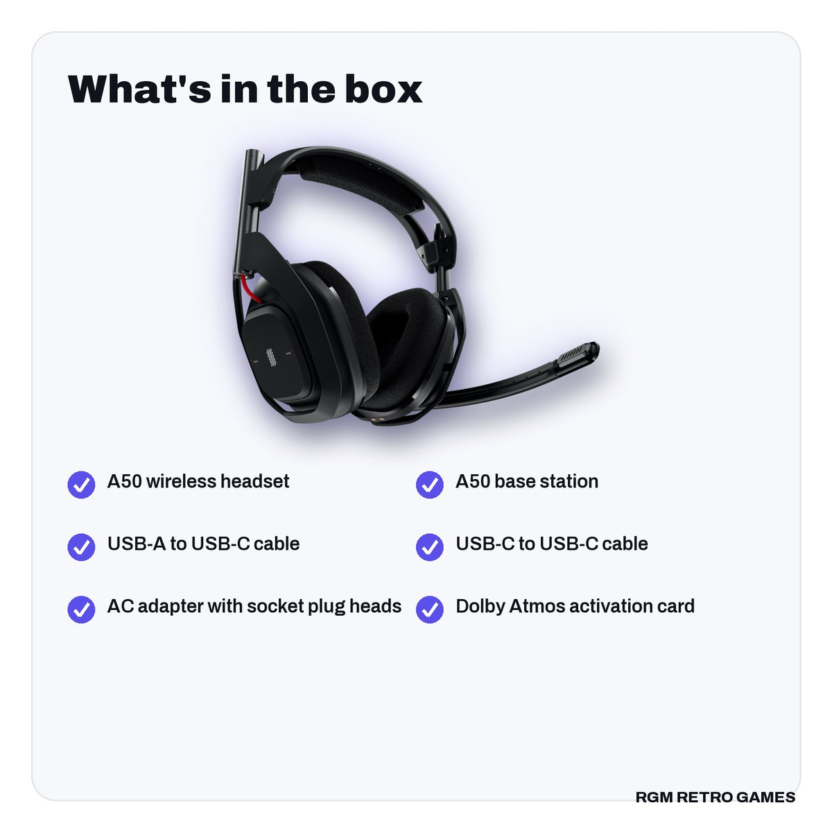 What's in the box with the Logitech G ASTRO A50 (Gen 5) LIGHTSPEED Wireless Gaming Headset + Base Station