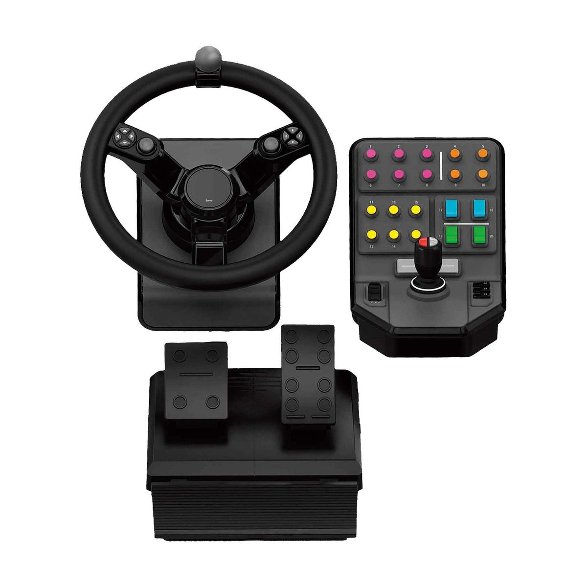 Logitech G Farming Simulator Heavy Equipment Bundle (Wheel, Pedals and Side Panel), front view on a white background
