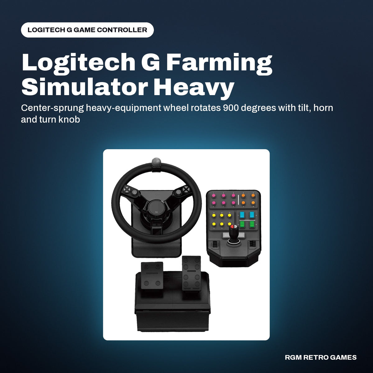 Logitech G Farming Simulator Heavy Equipment Bundle (Wheel, Pedals and Side Panel) in a Logitech G color scene