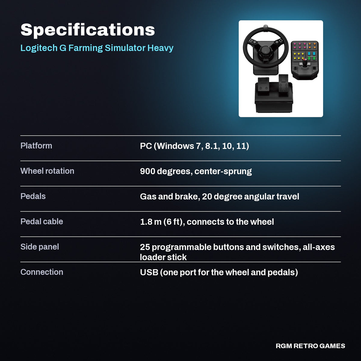 Logitech G Farming Simulator Heavy Equipment Bundle (Wheel, Pedals and Side Panel) specifications
