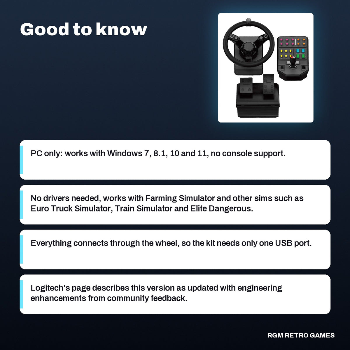 Logitech G Farming Simulator Heavy Equipment Bundle (Wheel, Pedals and Side Panel), good to know before you buy