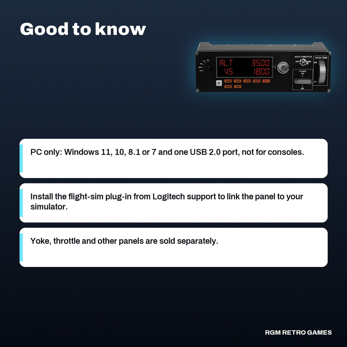 Logitech G Flight Multi Panel (Pro Flight Autopilot Panel), good to know before you buy