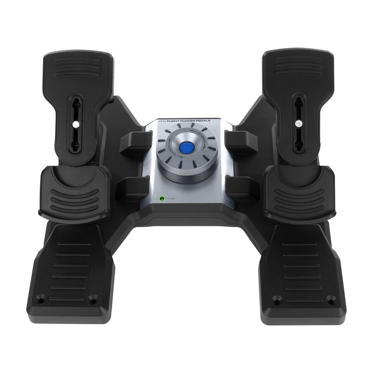 Logitech G Flight Sim Rudder Pedals (Pro Flight Rudder Pedals), front view on a white background