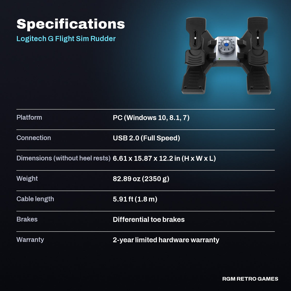 Logitech G Flight Sim Rudder Pedals (Pro Flight Rudder Pedals) specifications