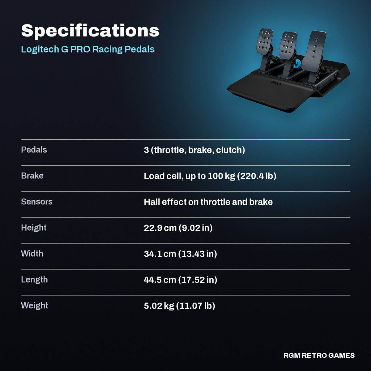 Logitech G PRO Racing Pedals specifications