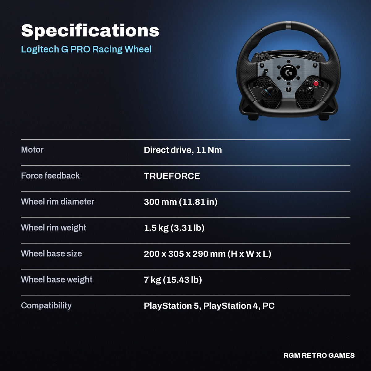 Logitech G PRO Racing Wheel for PlayStation 5 and PC specifications