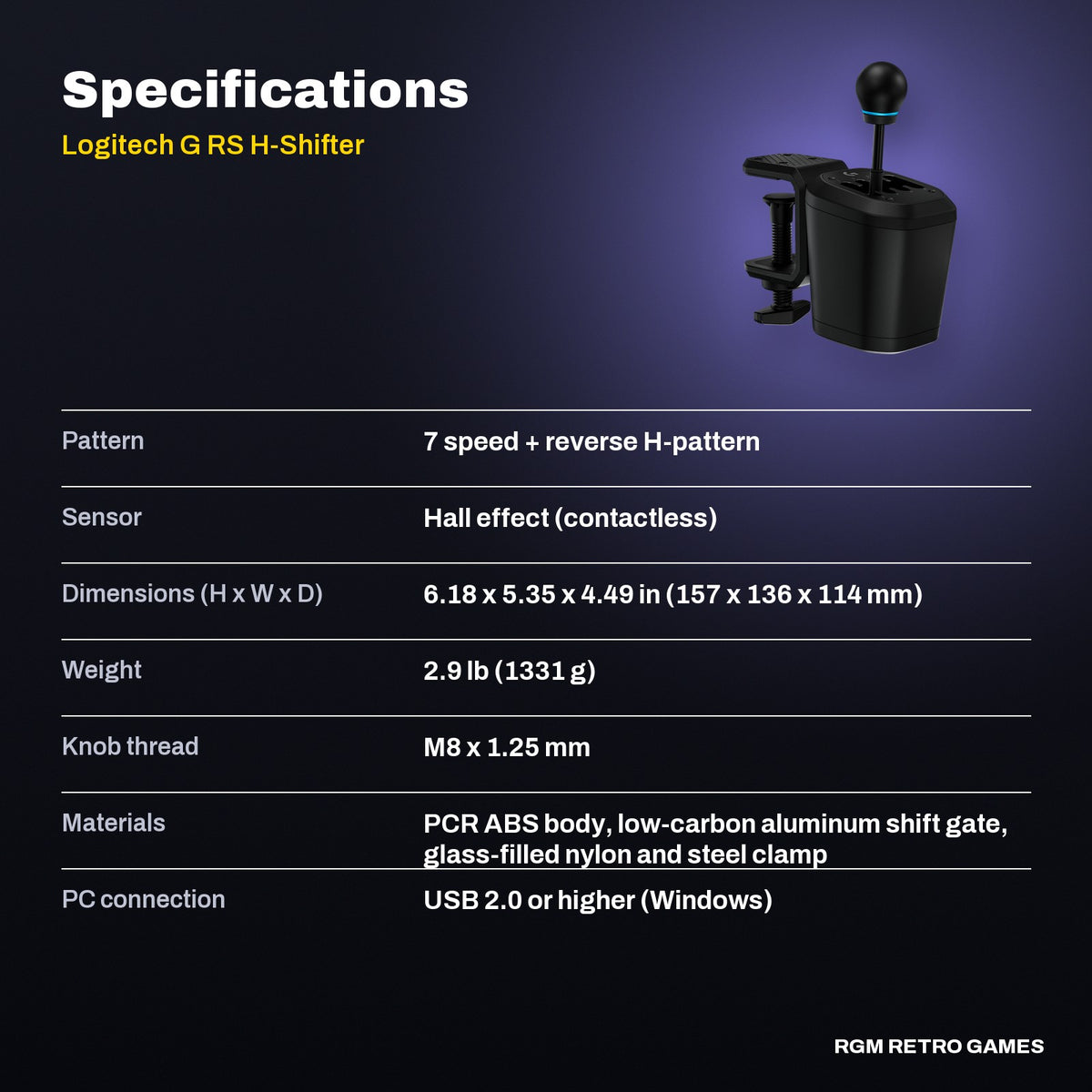 Logitech G RS H-Shifter specifications
