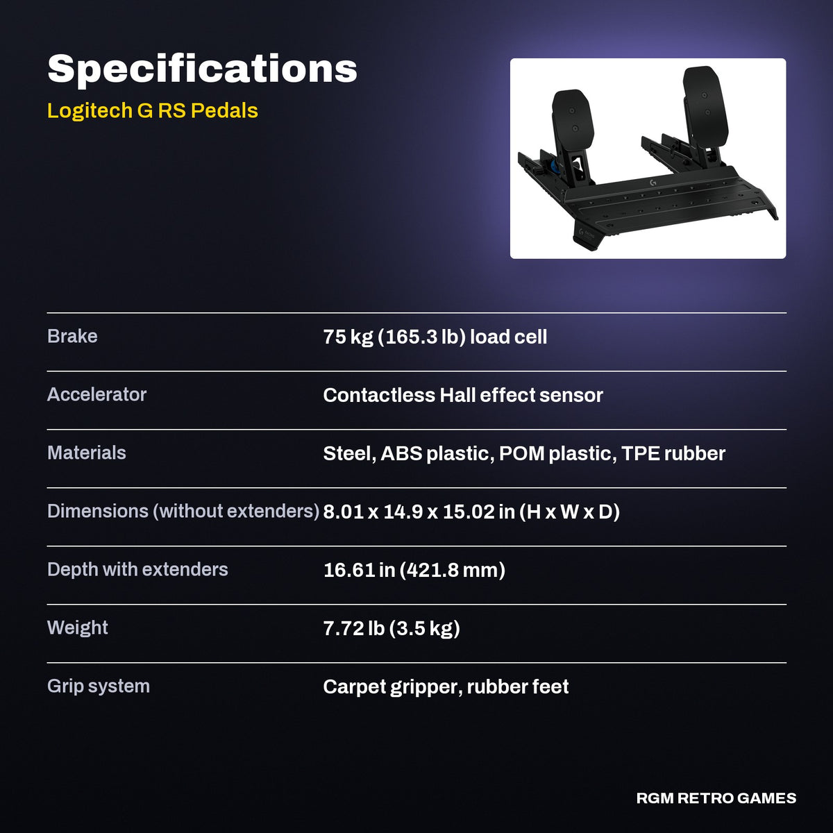 Logitech G RS Pedals specifications