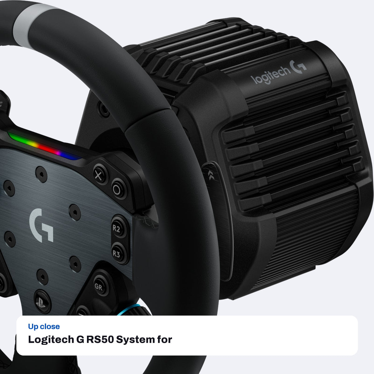 Logitech G RS50 System for PlayStation/PC (Direct Drive Wheel Base, RS Wheel Hub and RS Round Wheel), close-up detail