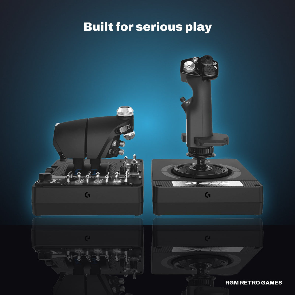 Logitech G X56 H.O.T.A.S. RGB Throttle and Stick Simulation Controller in a dark studio setting