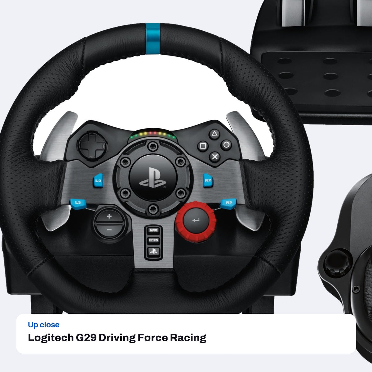 Logitech G29 Driving Force Racing Wheel and Pedals with Driving Force Shifter Bundle for PS5, PS4 and PC, close-up detail