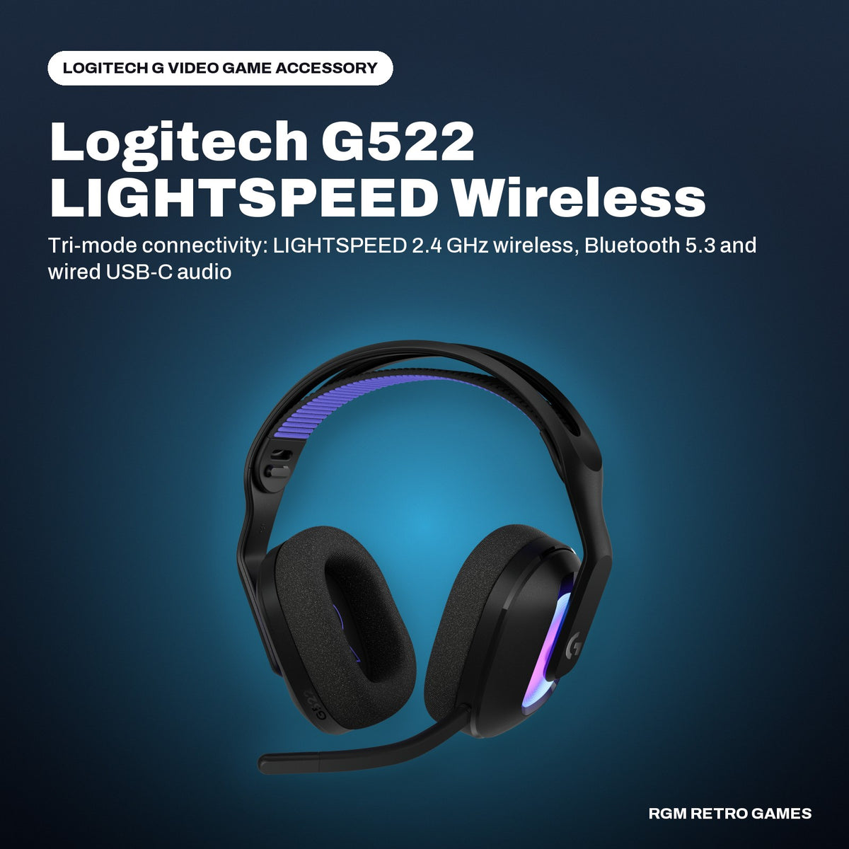 Logitech G522 LIGHTSPEED Wireless RGB Gaming Headset - Black in a Logitech G color scene