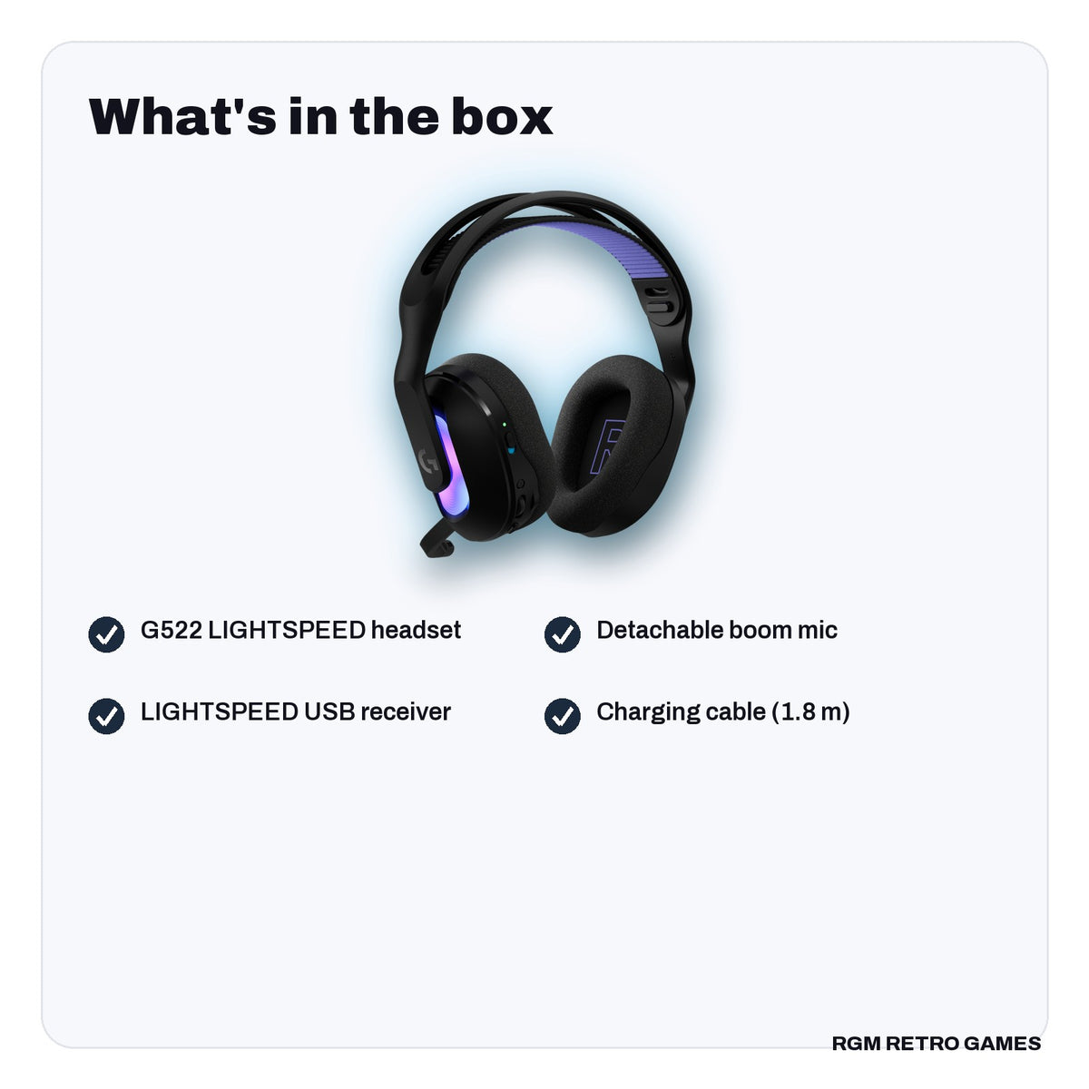 What's in the box with the Logitech G522 LIGHTSPEED Wireless RGB Gaming Headset - Black