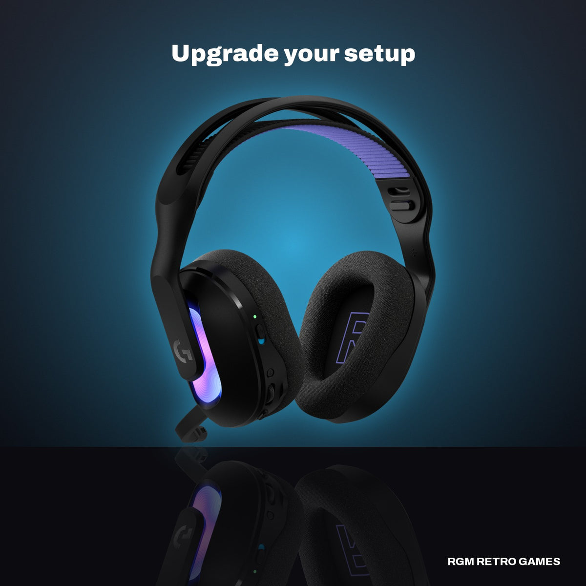 Logitech G522 LIGHTSPEED Wireless RGB Gaming Headset - Black in a dark studio setting
