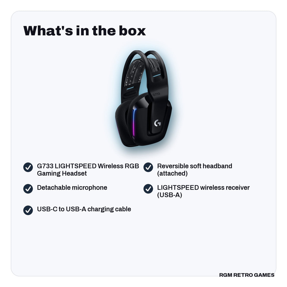 What's in the box with the Logitech G733 LIGHTSPEED Wireless RGB Gaming Headset - Black
