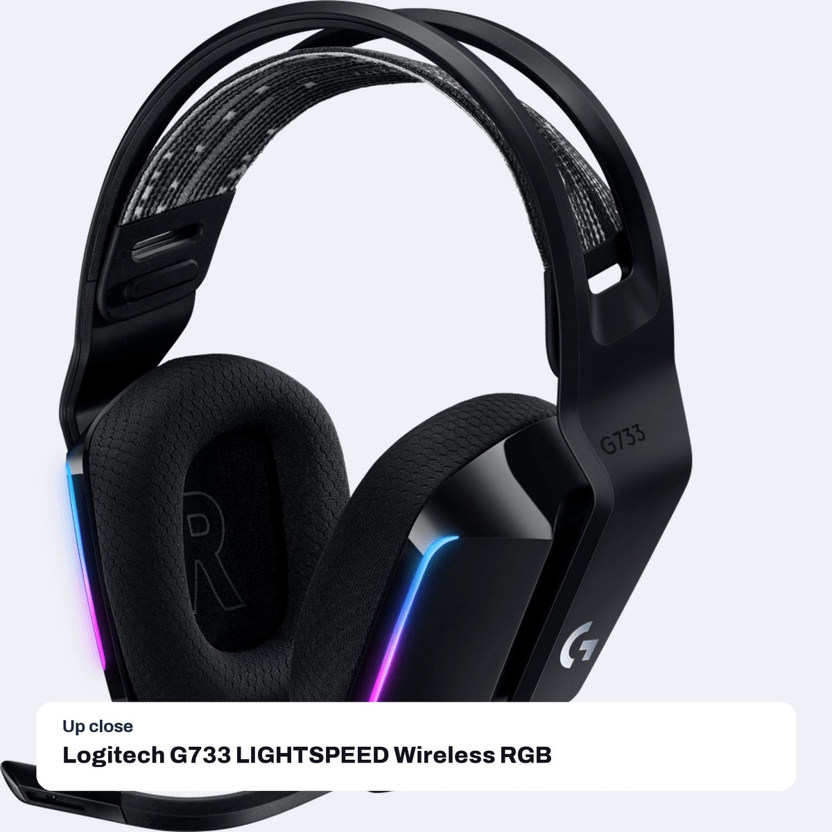 Logitech G733 LIGHTSPEED Wireless RGB Gaming Headset - Black, close-up detail