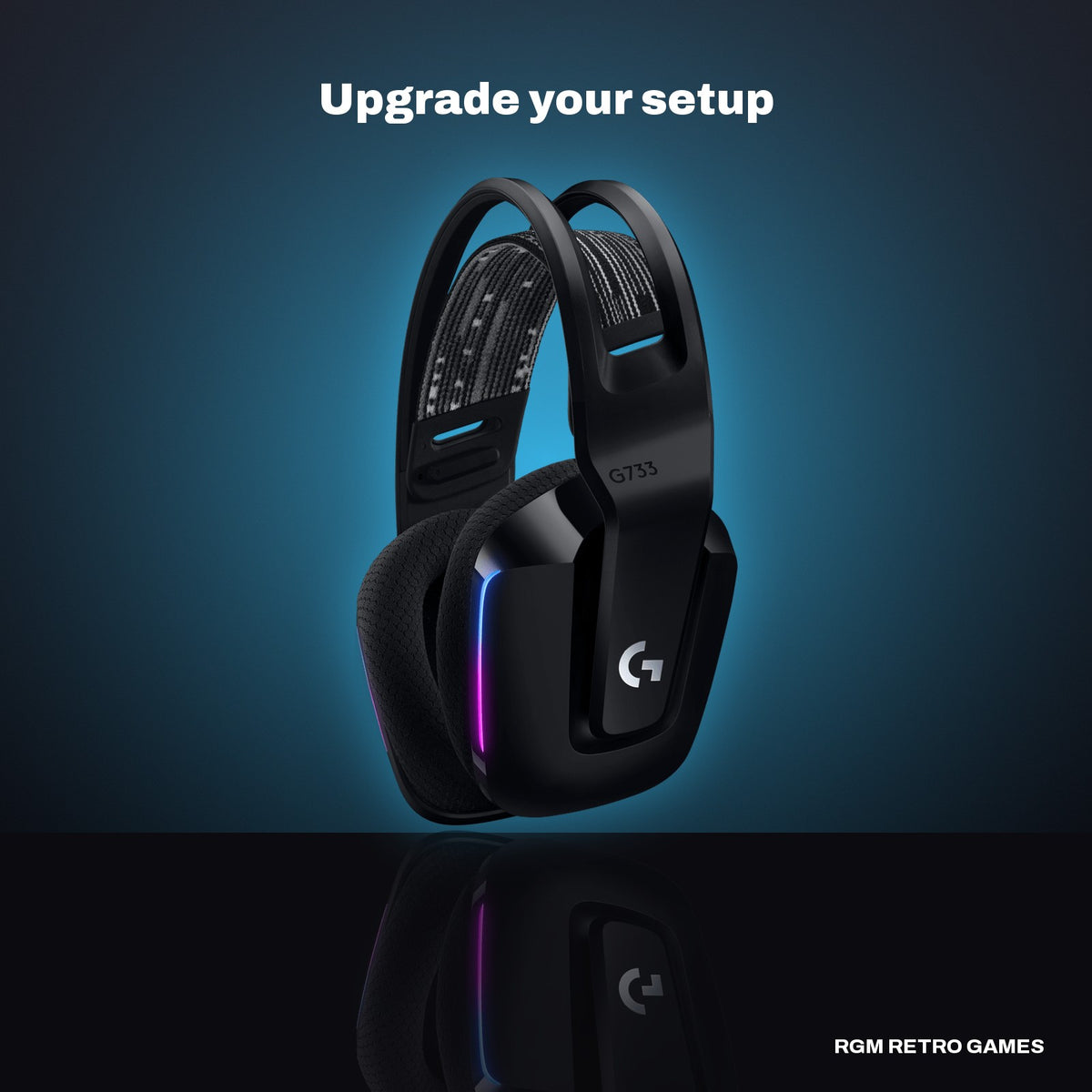 Logitech G733 LIGHTSPEED Wireless RGB Gaming Headset - Black in a dark studio setting