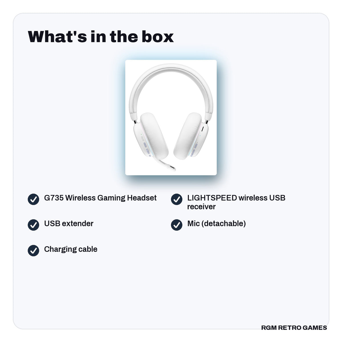 What's in the box with the Logitech G735 Wireless Gaming Headset (Aurora Collection, White Mist)