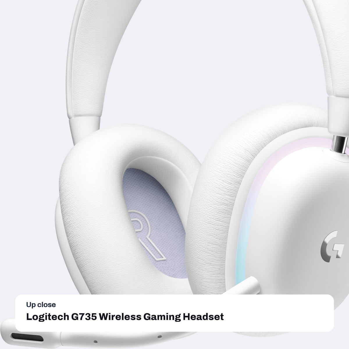 Logitech G735 Wireless Gaming Headset (Aurora Collection, White Mist), close-up detail
