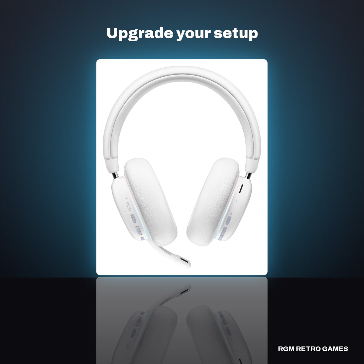 Logitech G735 Wireless Gaming Headset (Aurora Collection, White Mist) in a dark studio setting