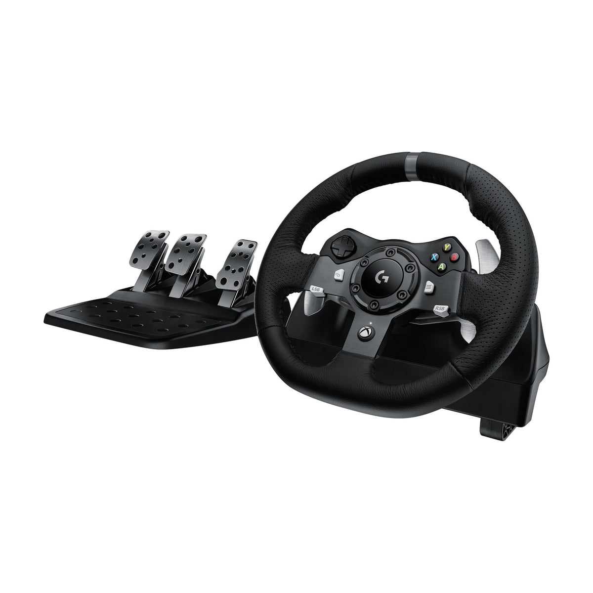 Logitech G920 Driving Force Racing Wheel and Driving Force Shifter Bundle for Xbox, front view on a white background
