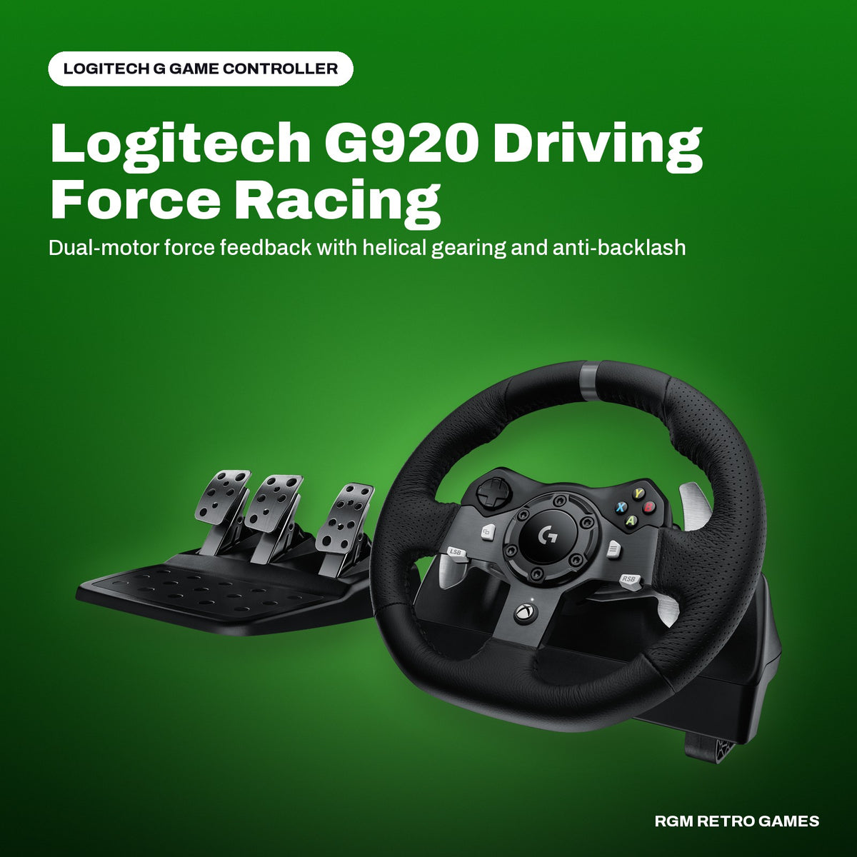 Logitech G920 Driving Force Racing Wheel and Driving Force Shifter Bundle for Xbox in a Logitech G color scene