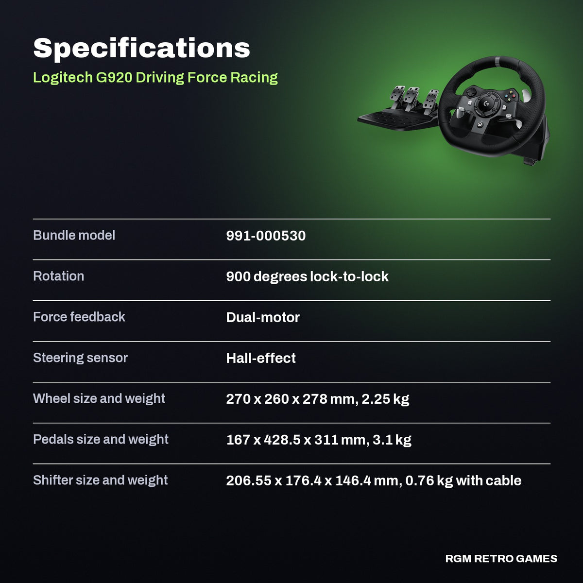 Logitech G920 Driving Force Racing Wheel and Driving Force Shifter Bundle for Xbox specifications
