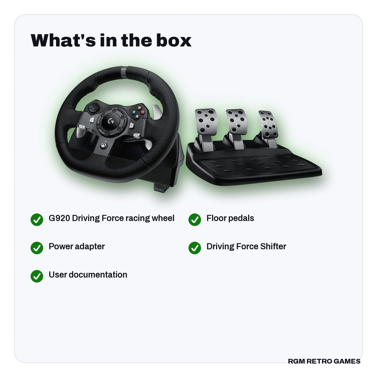 What's in the box with the Logitech G920 Driving Force Racing Wheel and Driving Force Shifter Bundle for Xbox