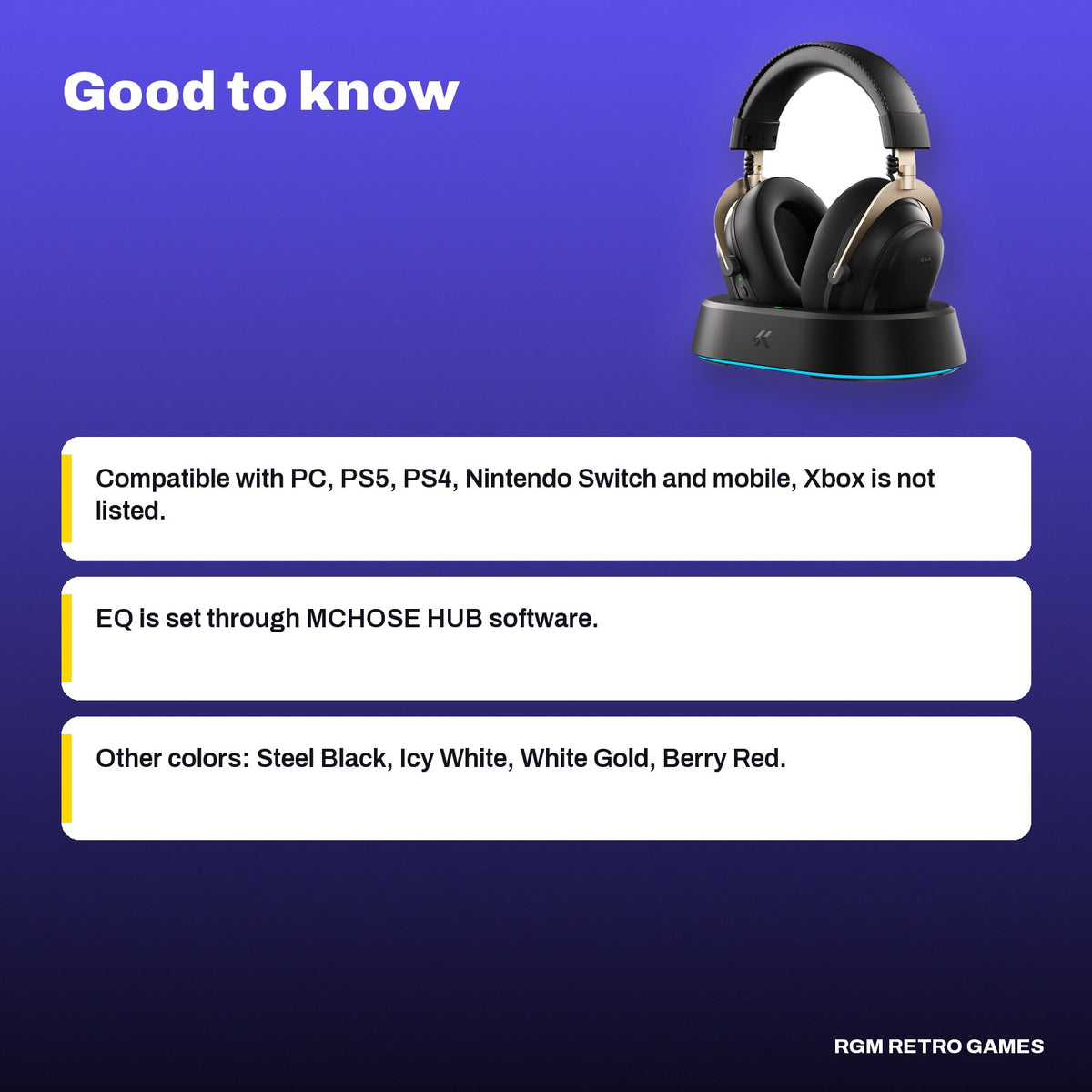 MCHOSE V9 Turbo+ Wireless Gaming Headset with Magnetic Charging Dock - Black Gold, good to know before you buy