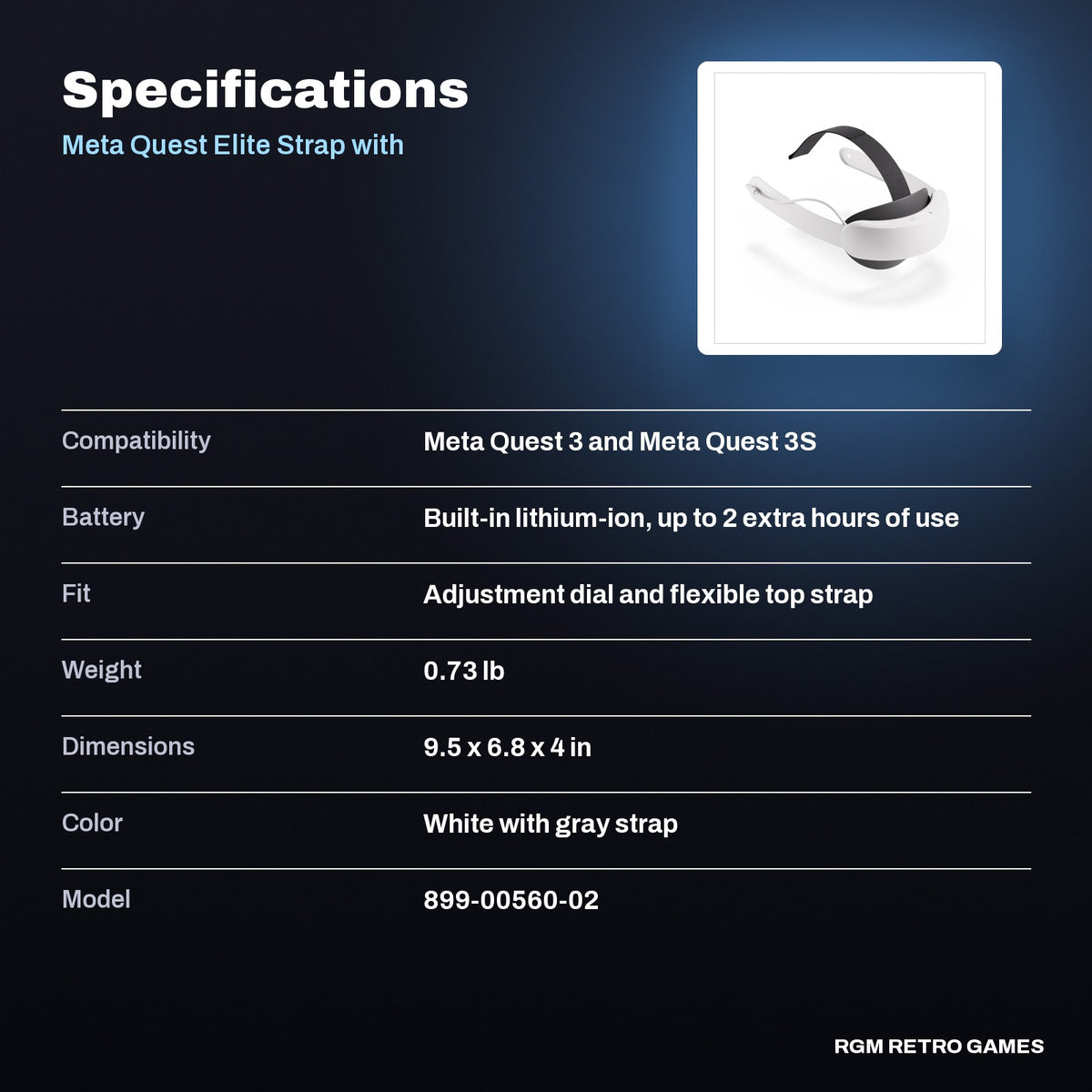 Meta Quest Elite Strap with Battery (for Meta Quest 3 and 3S) specifications
