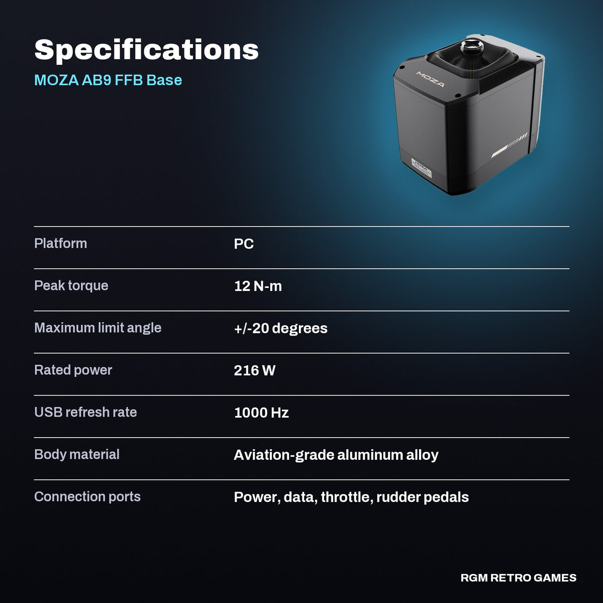 MOZA AB9 FFB Base specifications