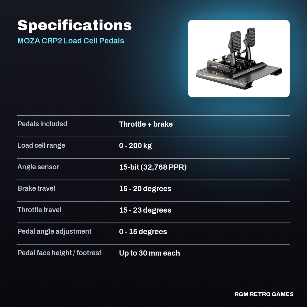 MOZA CRP2 Load Cell Pedals (Throttle + Brake) specifications