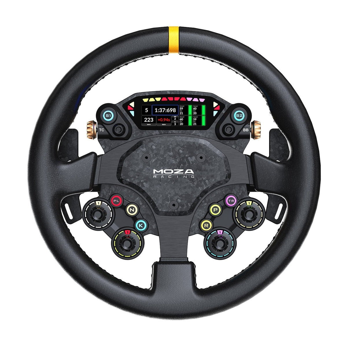 MOZA CS Pro Steering Wheel (325 mm GT3 Wheel with HD Display), front view on a white background
