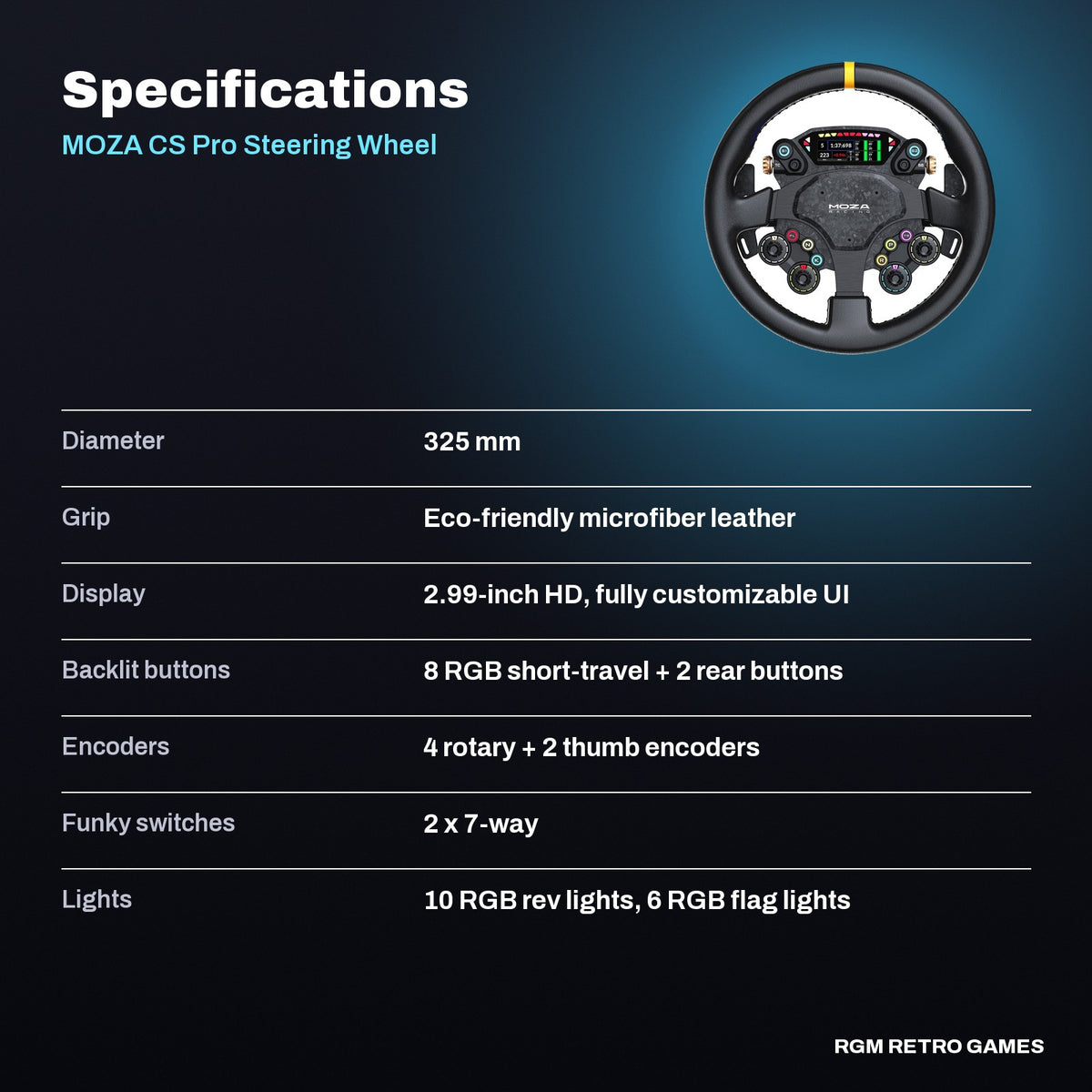 MOZA CS Pro Steering Wheel (325 mm GT3 Wheel with HD Display) specifications