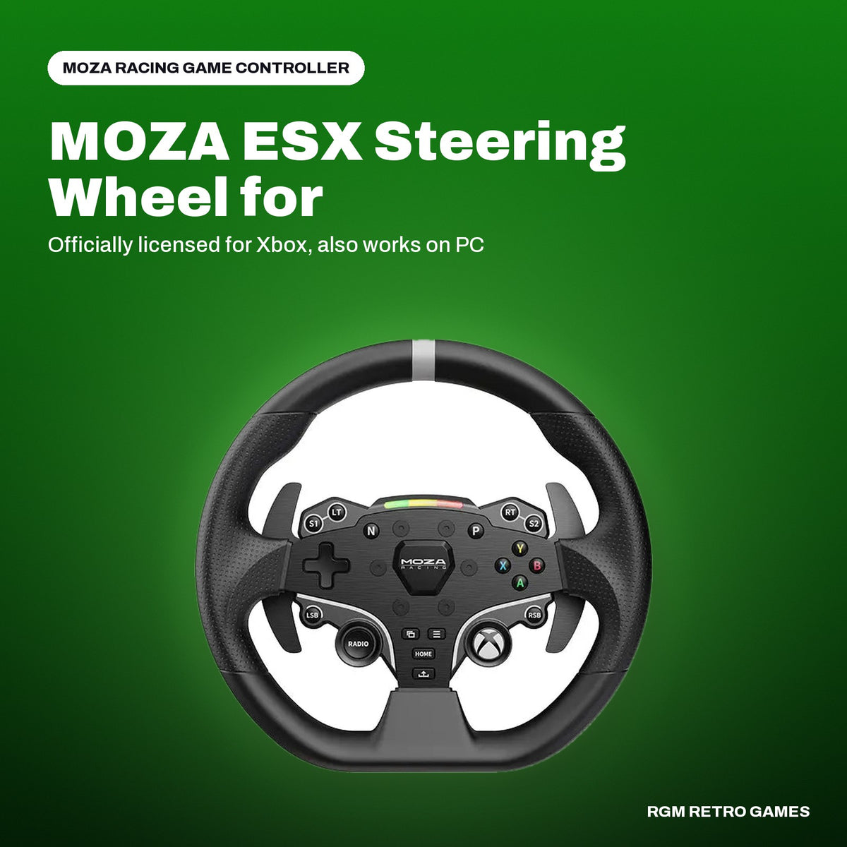 MOZA ESX Steering Wheel for PC & Xbox in a MOZA Racing color scene