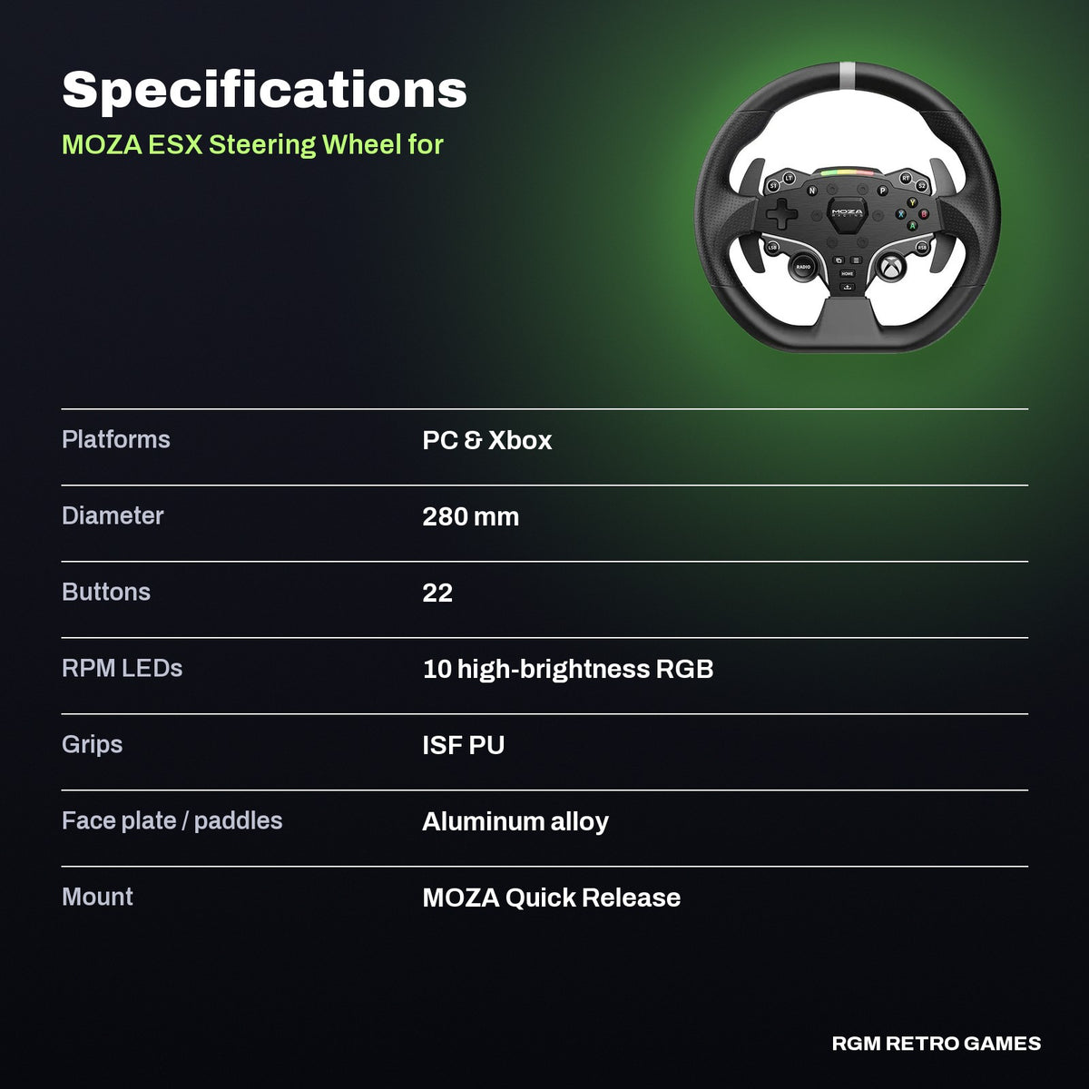MOZA ESX Steering Wheel for PC & Xbox specifications