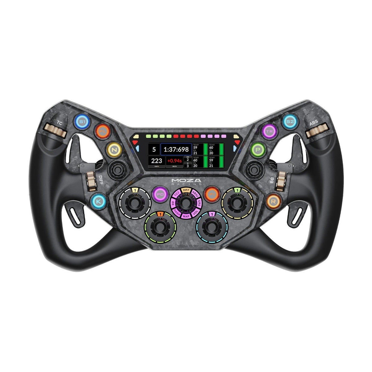 MOZA KS Pro Steering Wheel (300 mm Butterfly GT Wheel with HD Display), front view on a white background