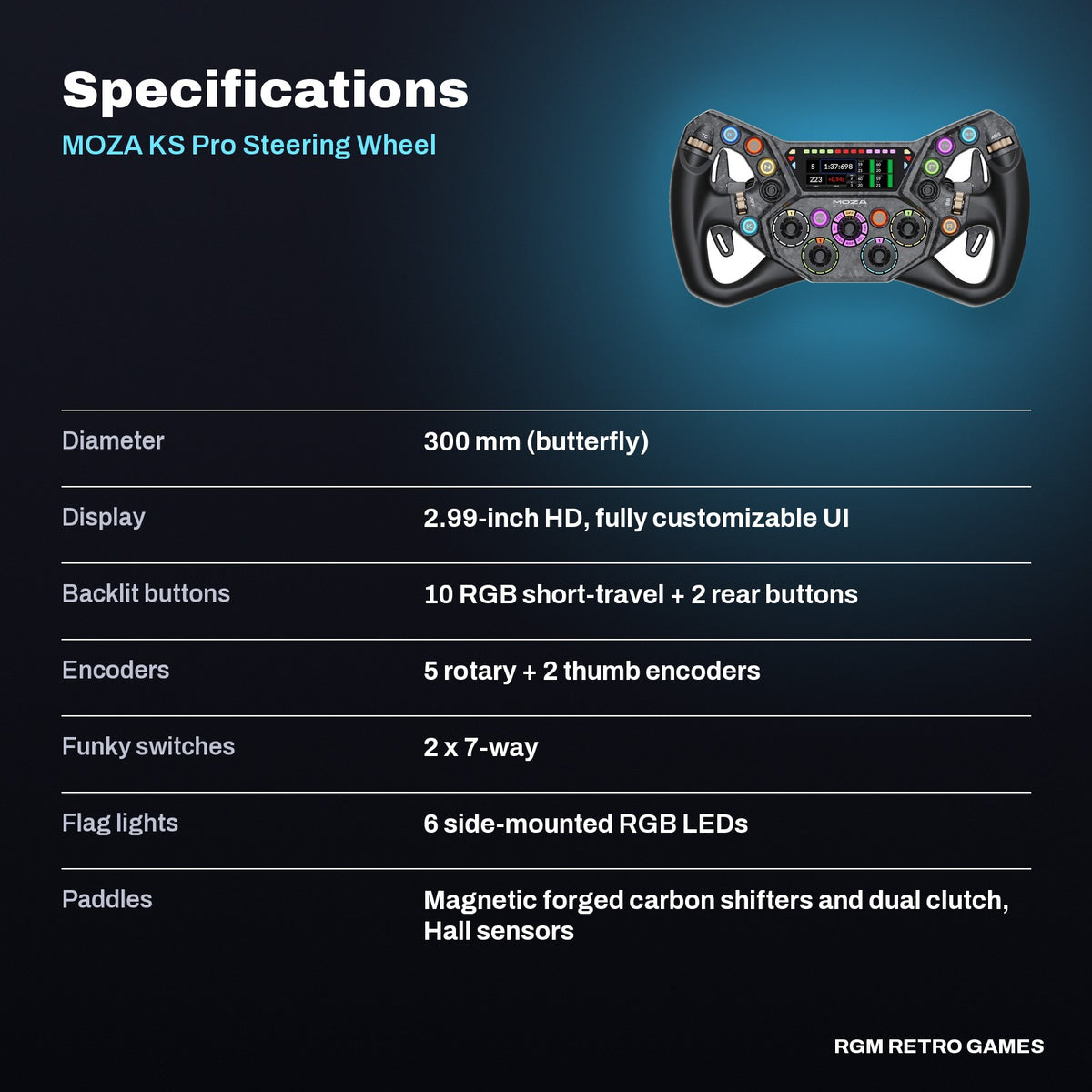 MOZA KS Pro Steering Wheel (300 mm Butterfly GT Wheel with HD Display) specifications