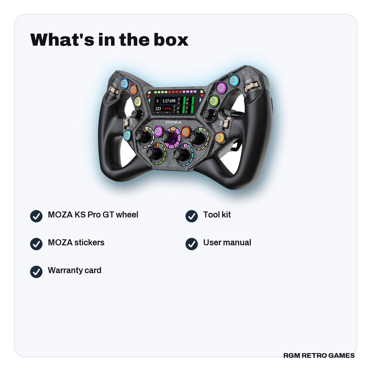 What's in the box with the MOZA KS Pro Steering Wheel (300 mm Butterfly GT Wheel with HD Display)