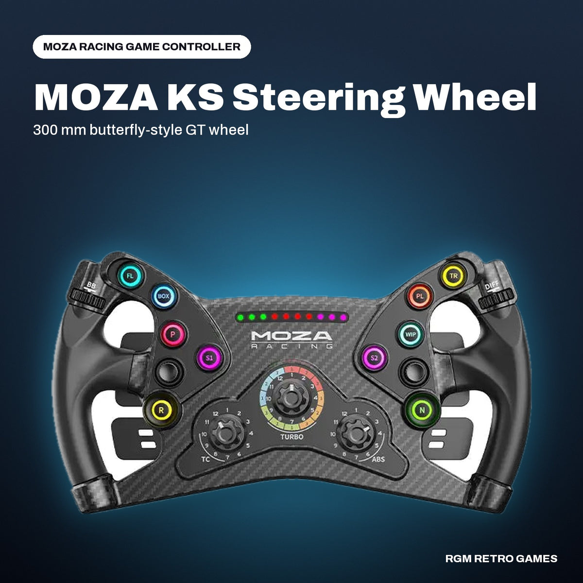 MOZA KS Steering Wheel (300 mm Butterfly GT Wheel) in a MOZA Racing color scene