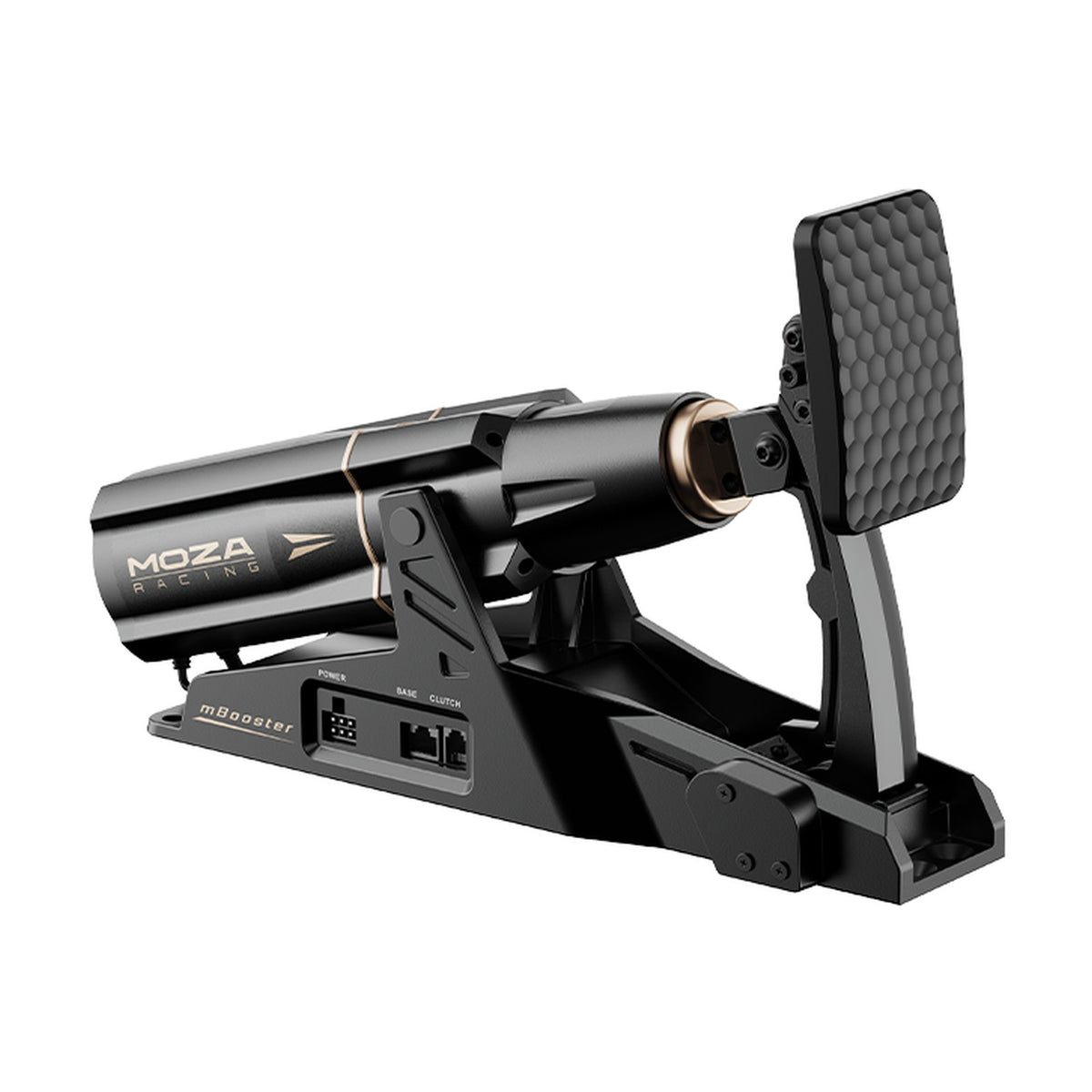 MOZA mBooster Active Pedal (Force-Feedback Sim Racing Pedal), front view on a white background