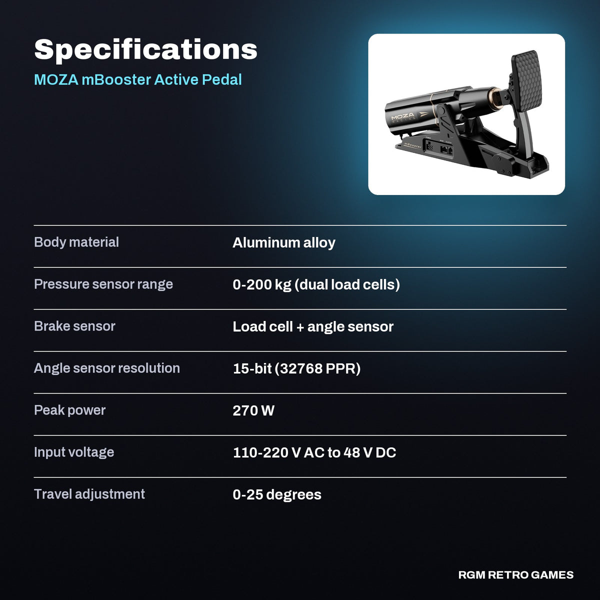MOZA mBooster Active Pedal (Force-Feedback Sim Racing Pedal) specifications