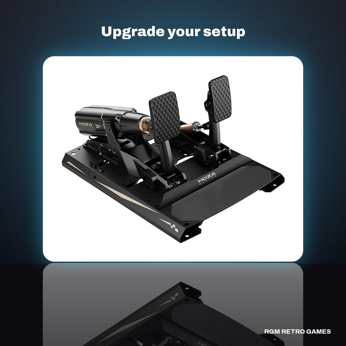 MOZA mBooster Active Pedal Set (with CRP2 Throttle) in a dark studio setting