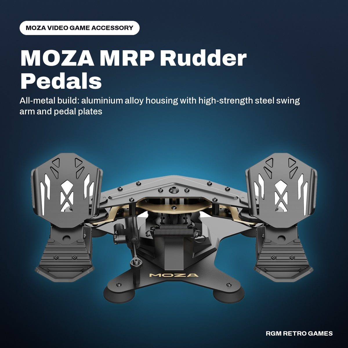 MOZA MRP Rudder Pedals in a MOZA color scene