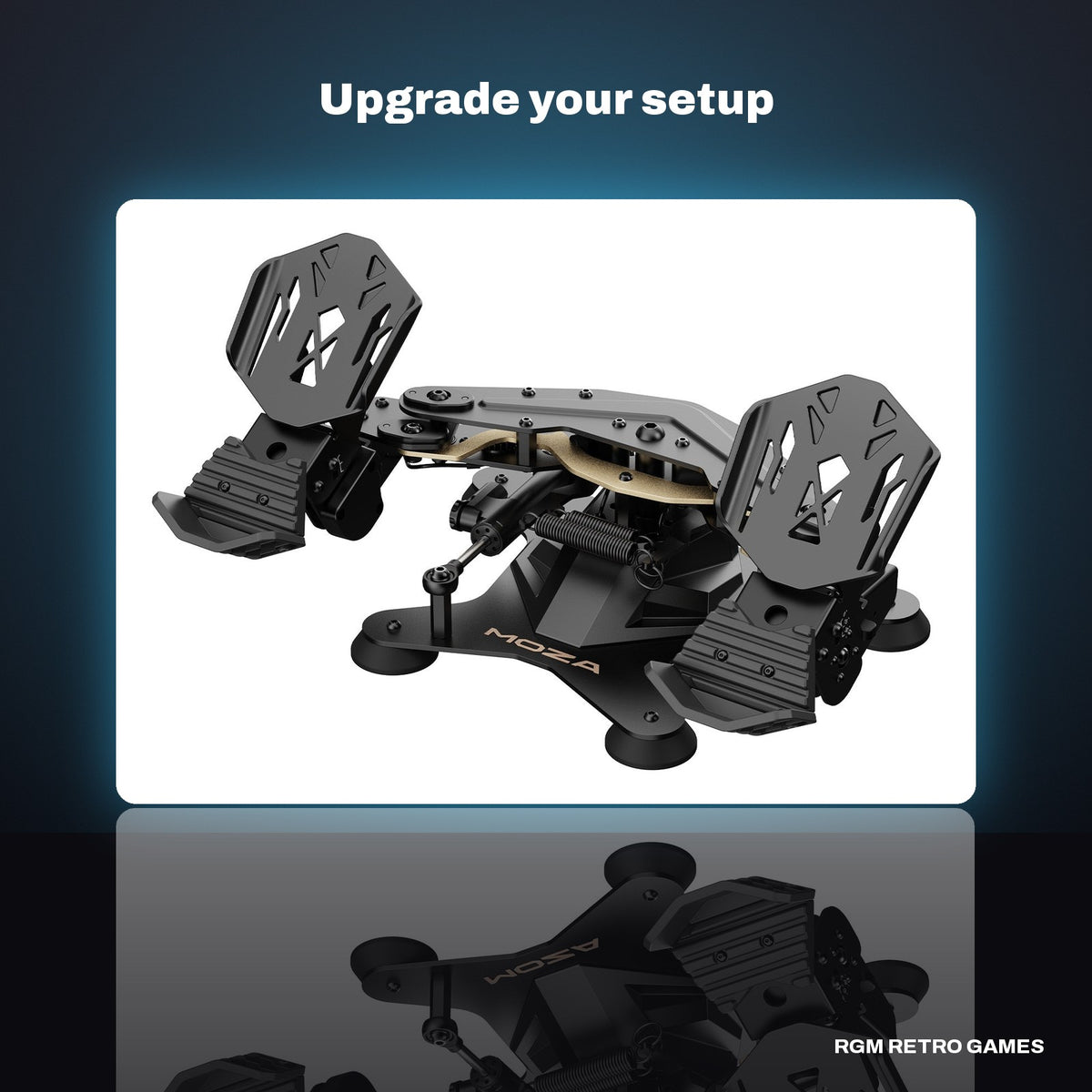MOZA MRP Rudder Pedals in a dark studio setting