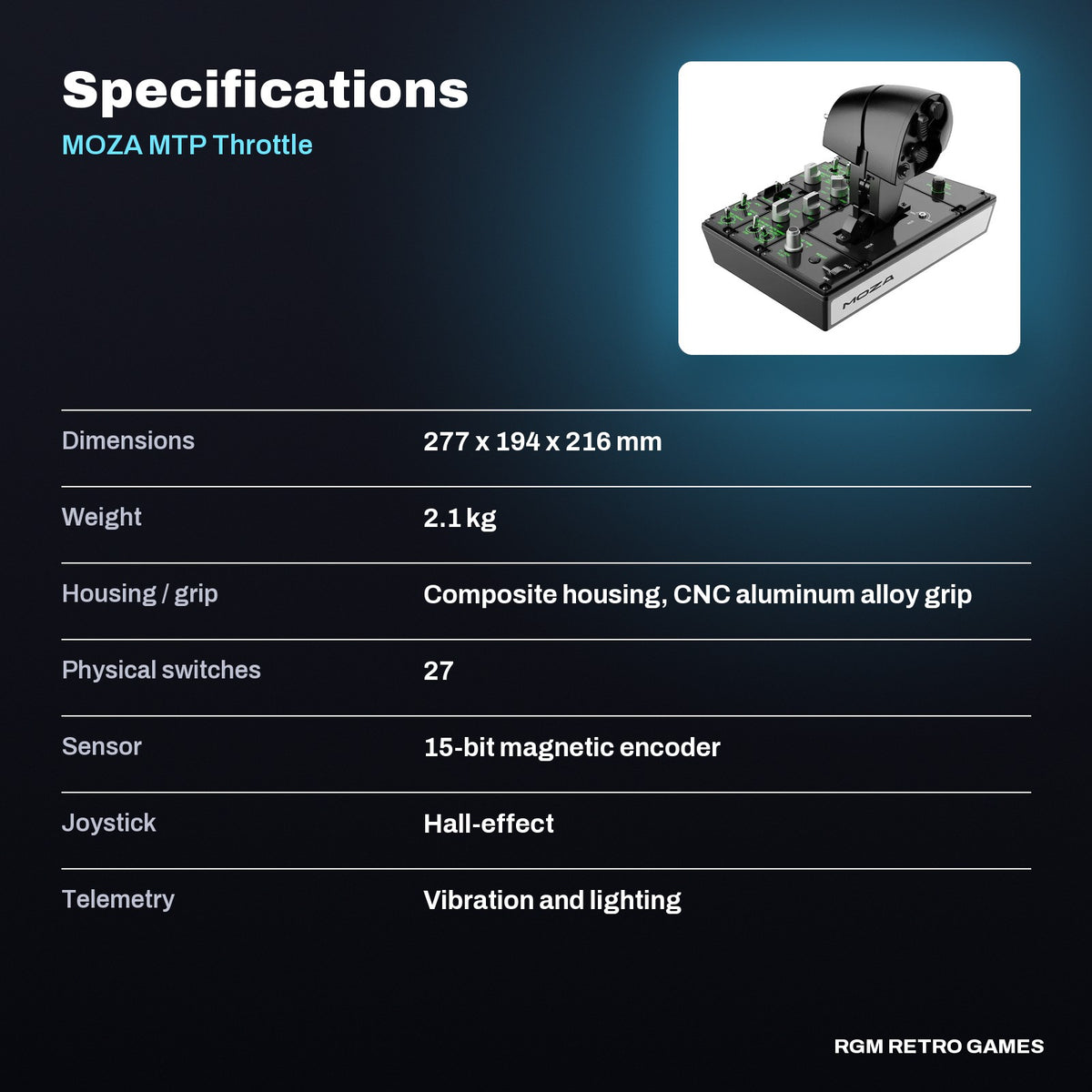 MOZA MTP Throttle (Flight Sim Throttle) specifications